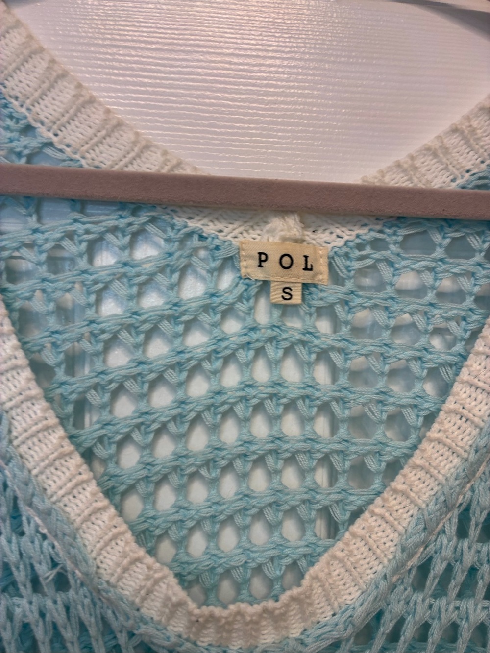 POL Light Blue Open-Knit V-Neck Sweater with Yellow Daisy - Picture 2 of 6